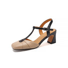 Square Toe Leather Chunky Heels Shoes