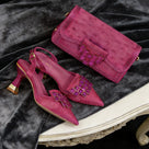 Rhinestone Matching Clutch Pointed-Toe Slingback Set