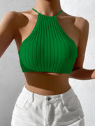 Tie Backless Halter Knit Crop Top