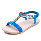 Bling Floral Rhinestone T-Strap Flat Sandal