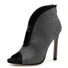 Faux Suede Rhinestone Ankle Heeled Sandal