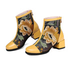 Nature Genuine Leather Blue Flower Embroidery Women Ankle Boots