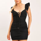 Deep V-Neck Cut Out Lace Up Butterfly Sleeve Women Mini Dress