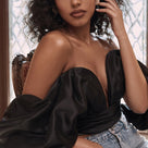 Satin Deep V Off Shoulder Backless Women Crop Top