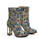 Ethnic Printed Flower Mixer Color Women Ankle Boots