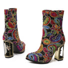 Ethnic Printed Flower Mixer Color Women Ankle Boots
