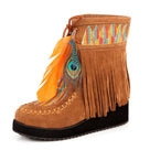 Indian Flock Feather Decoration Wedges Heels Ankle Boots