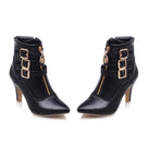 Soft Leather Triple Buckle Strap Pointed Toe Ankle Boots