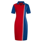 Casual Short Sleeve Patchwork Women Plus Size Polo Dress