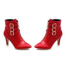 Soft Leather Triple Buckle Strap Pointed Toe Ankle Boots