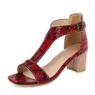 Sytentic Animal Printed Buckle Shoes Square Heels